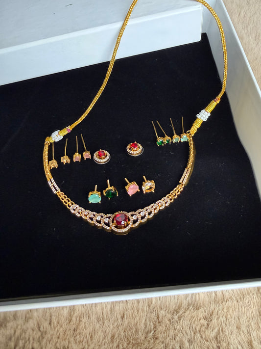 South Indian Necklace Set with Changeable Stones