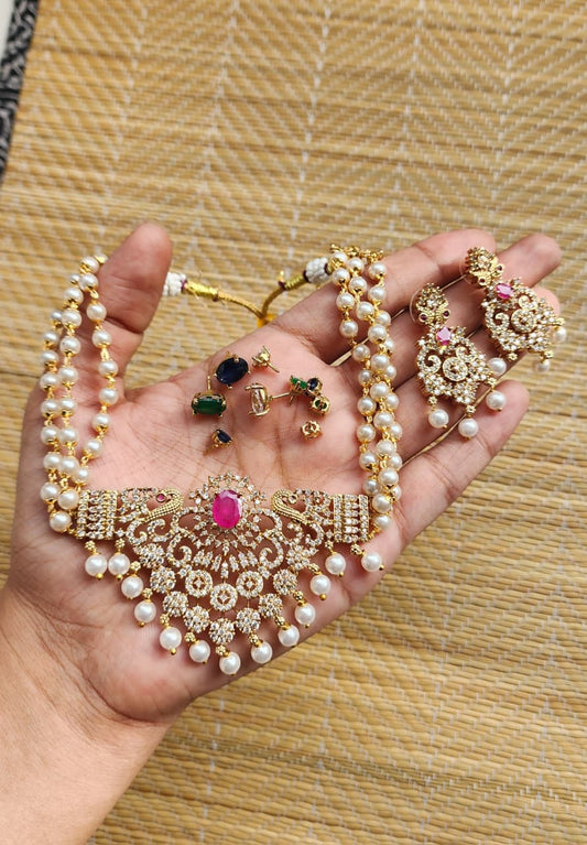 South Indian Necklace Set with Changeable Stones