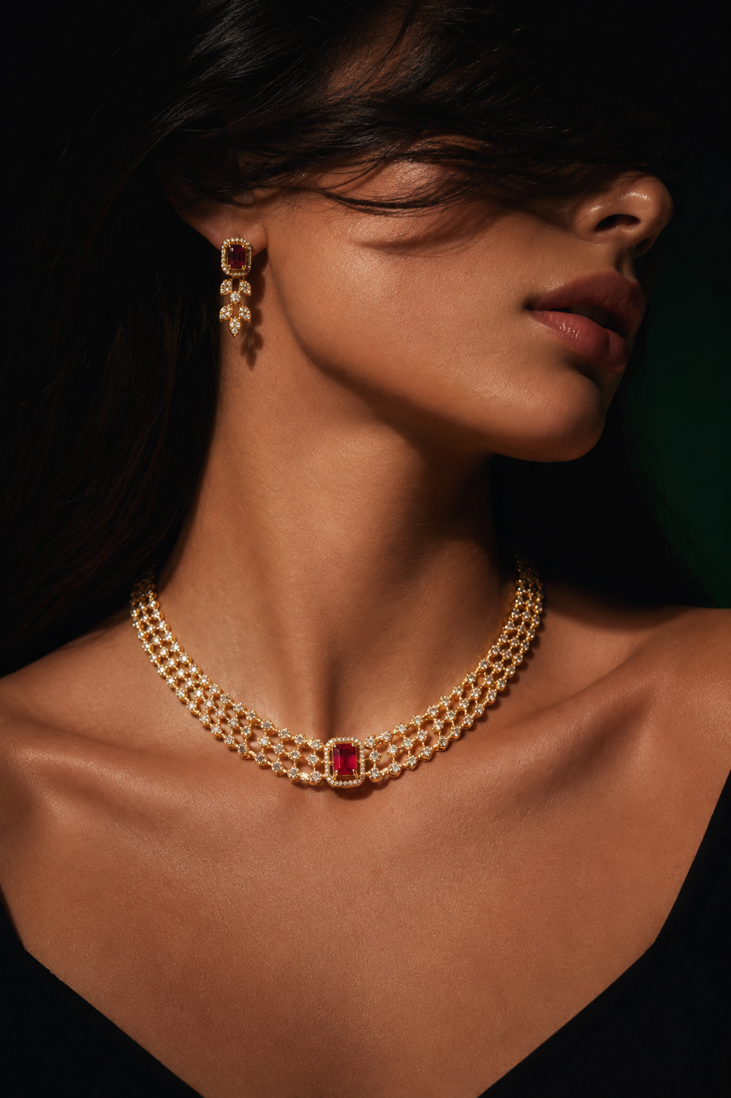 South Indian Necklace Set with Changeable Stones