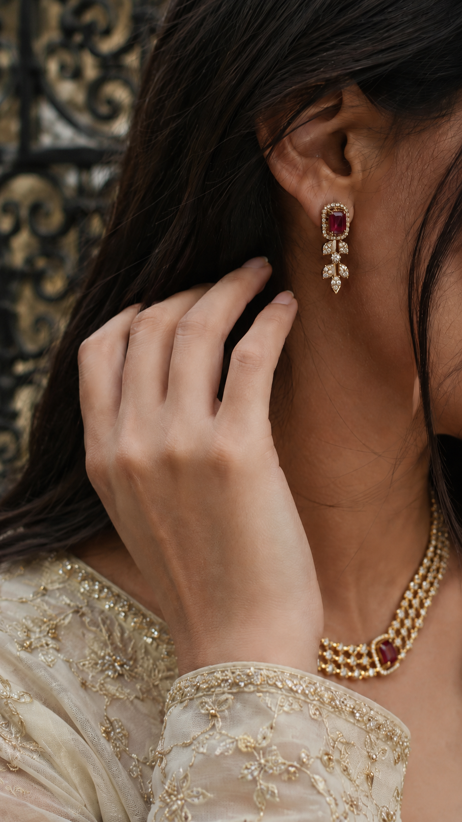 South Indian Necklace Set with Changeable Stones