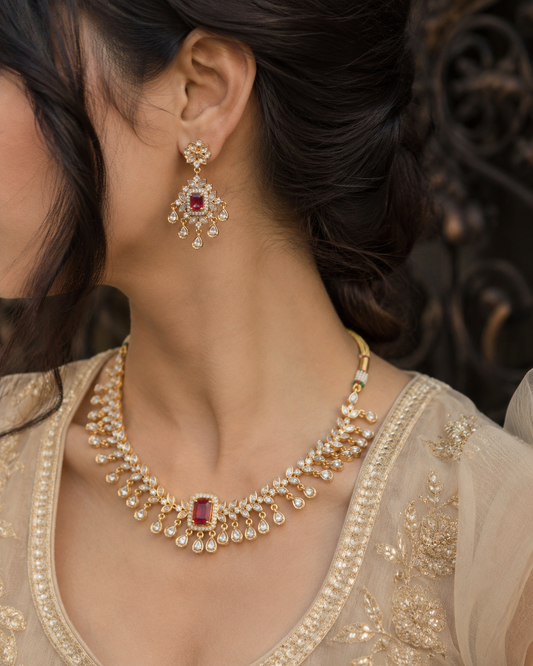 South Indian Necklace Set with Changeable Stones