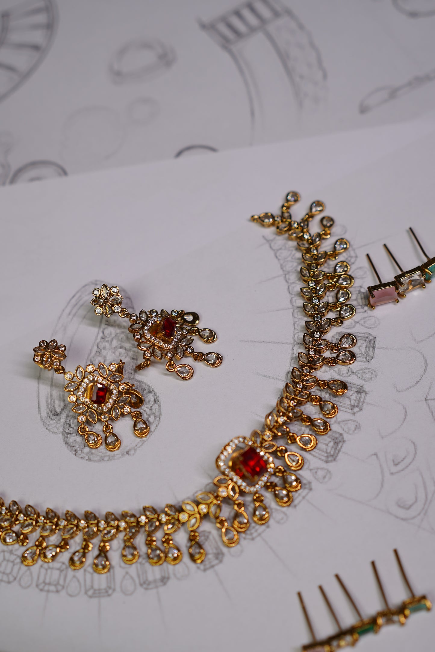 South Indian Necklace Set with Changeable Stones