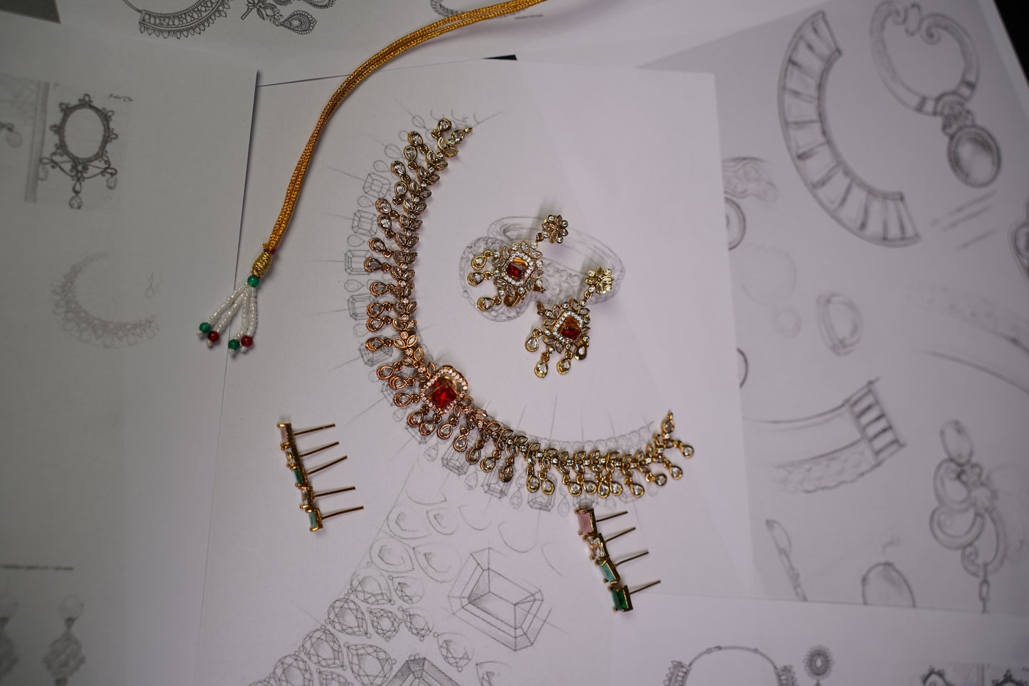 South Indian Necklace Set with Changeable Stones