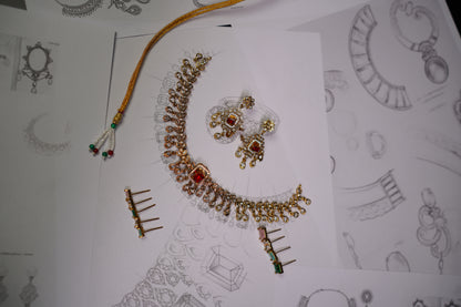 South Indian Necklace Set with Changeable Stones