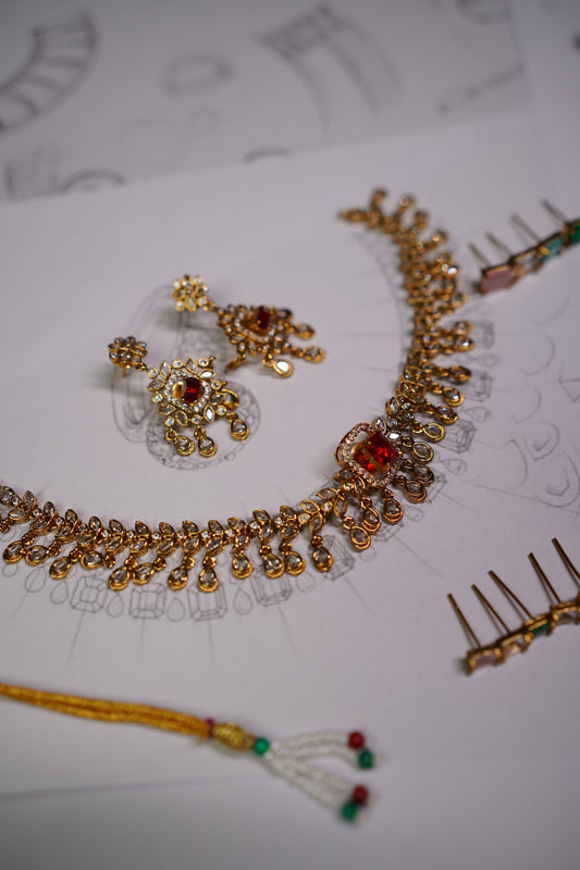 South Indian Necklace Set with Changeable Stones