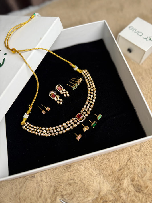 South Indian Necklace Set with Changeable Stones