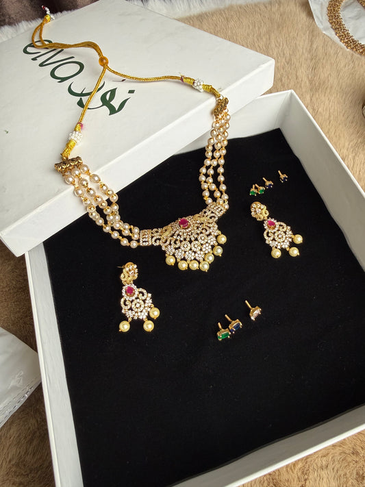South Indian Necklace Set with Changeable Stones