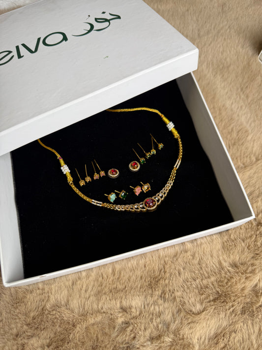 South Indian Necklace Set with Changeable Stones