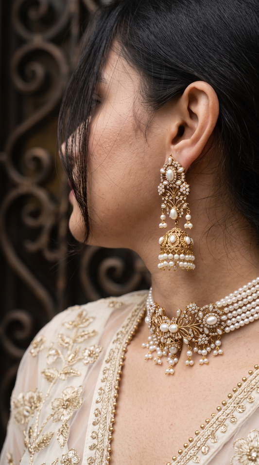 Real Pearl Choker with Stunning Jhumka