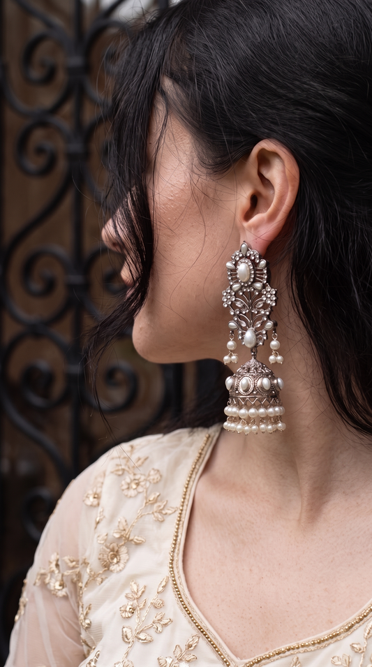 Real Pearl Silver Stunning Jhumka